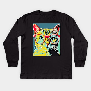 Cat With Glasses Kids Long Sleeve T-Shirt